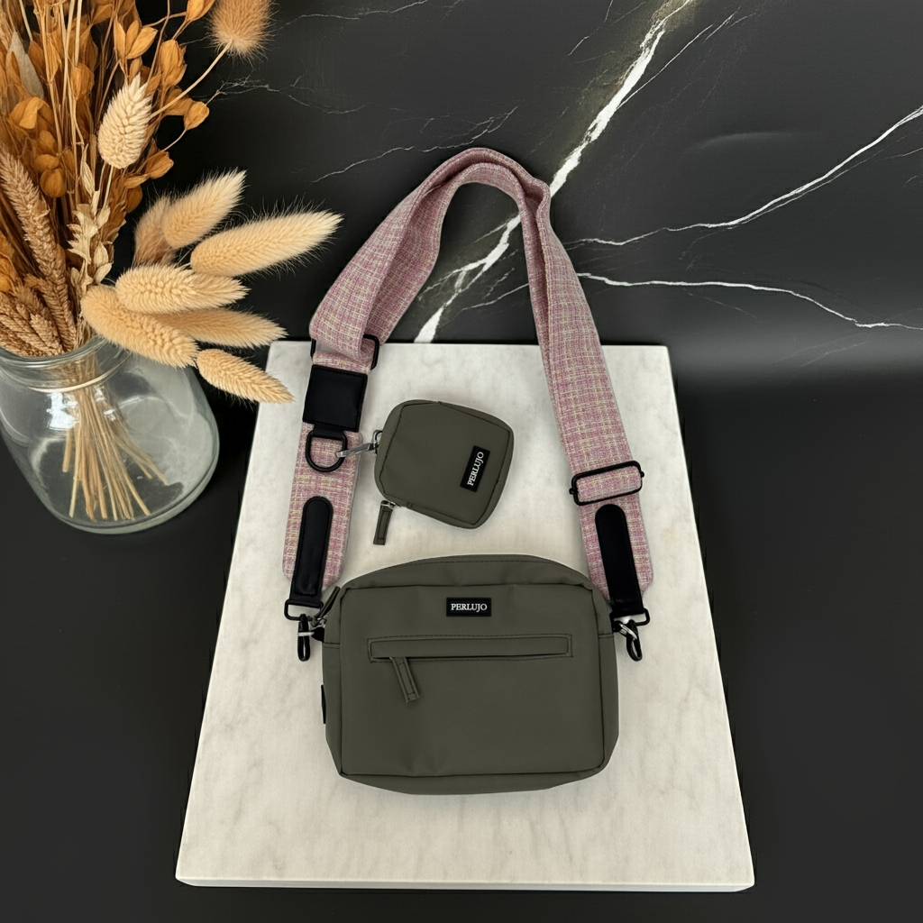 Silky Moss meets Blush Tweed Dog Walking Set - Perlujo