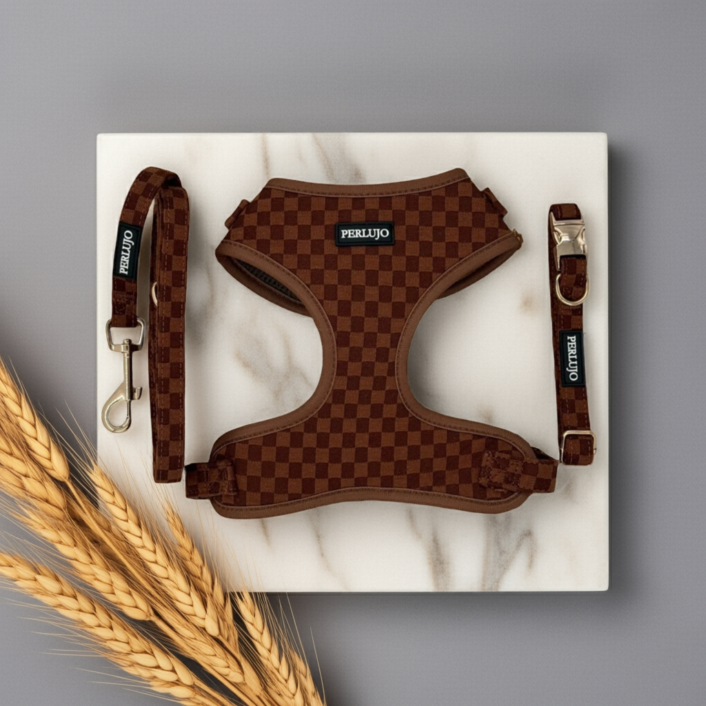Classic Comfort Essentials Ensemble: Adjustable Neck Harness, Collar & Leash - Perlujo