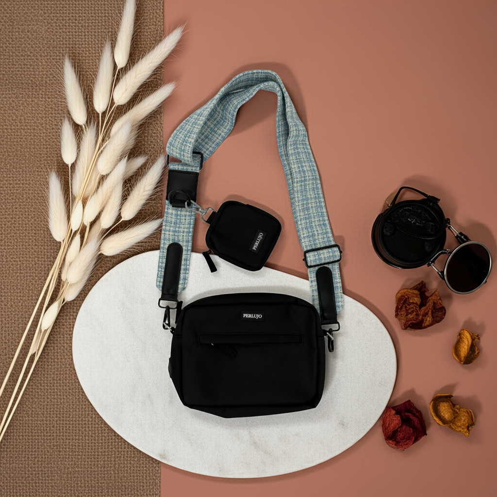 Midnight Black meets Sky Tweed Dog Walking Set - Perlujo