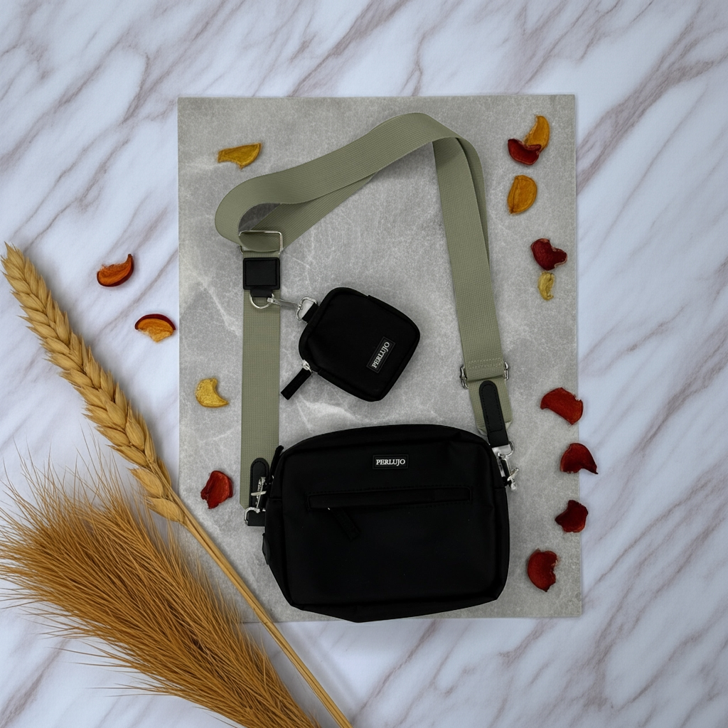 Midnight Black meets Silky Moss Dog Walking Set - Perlujo