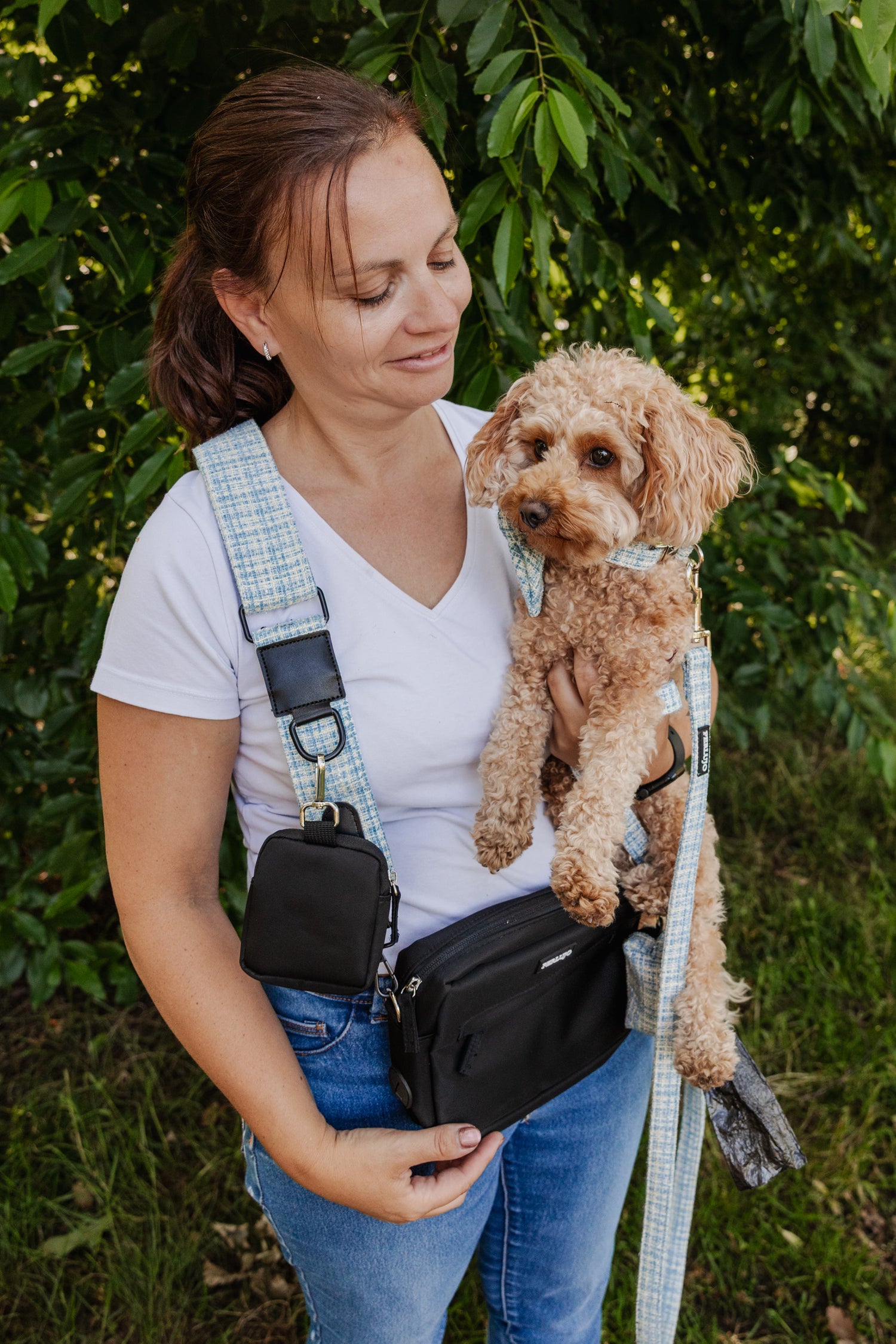 Midnight Black meets Sky Tweed Dog Walking Set - Perlujo