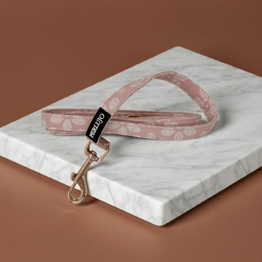 Rosy Bloom Essentials Ensemble: Adjustable Neck Harness, Collar & Leash - Perlujo
