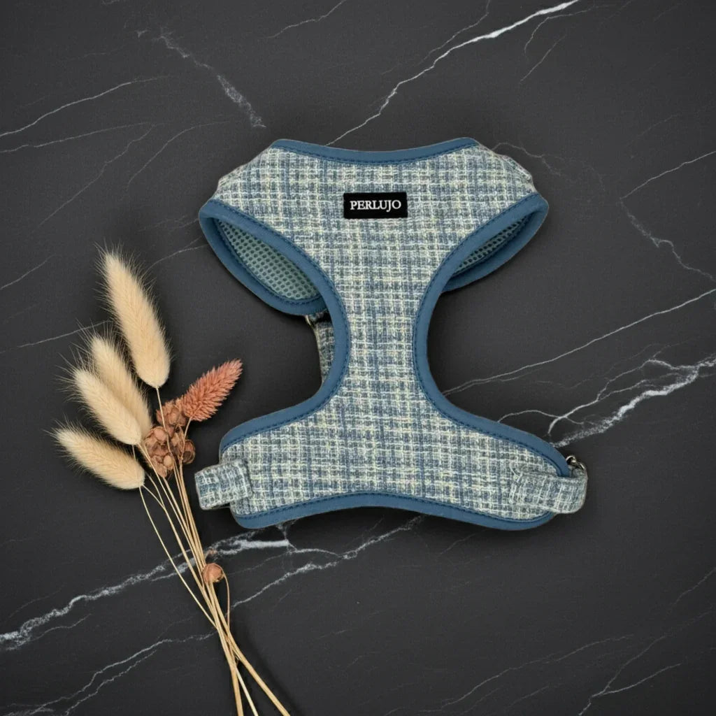Sky Tweed Essentials Ensemble: Adjustable Neck Harness, Collar & Leash - Perlujo