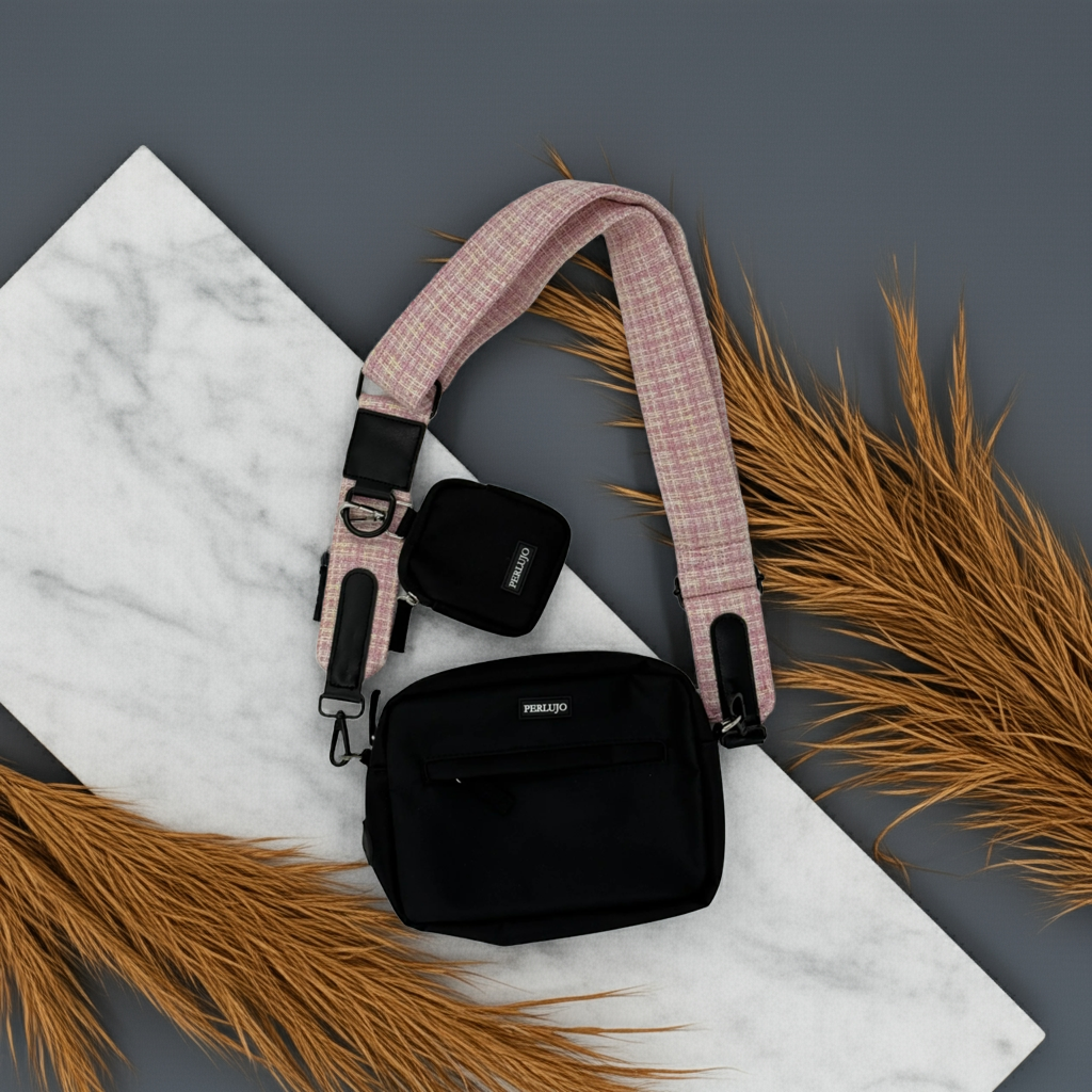 Midnight Black meets Blush Tweed Dog Walking Set - Perlujo