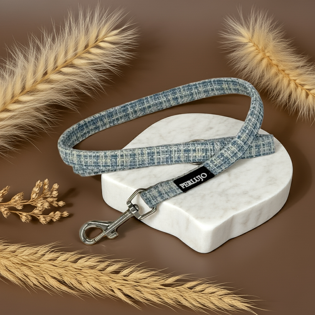 Sky Tweed Essentials Ensemble: Adjustable Neck Harness, Collar & Leash - Perlujo